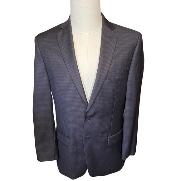 Calvin Klein Blazer Men’s 38R Blue Check Two Button Sport Coat Jacket Dual Vent - Picture 1 of 11